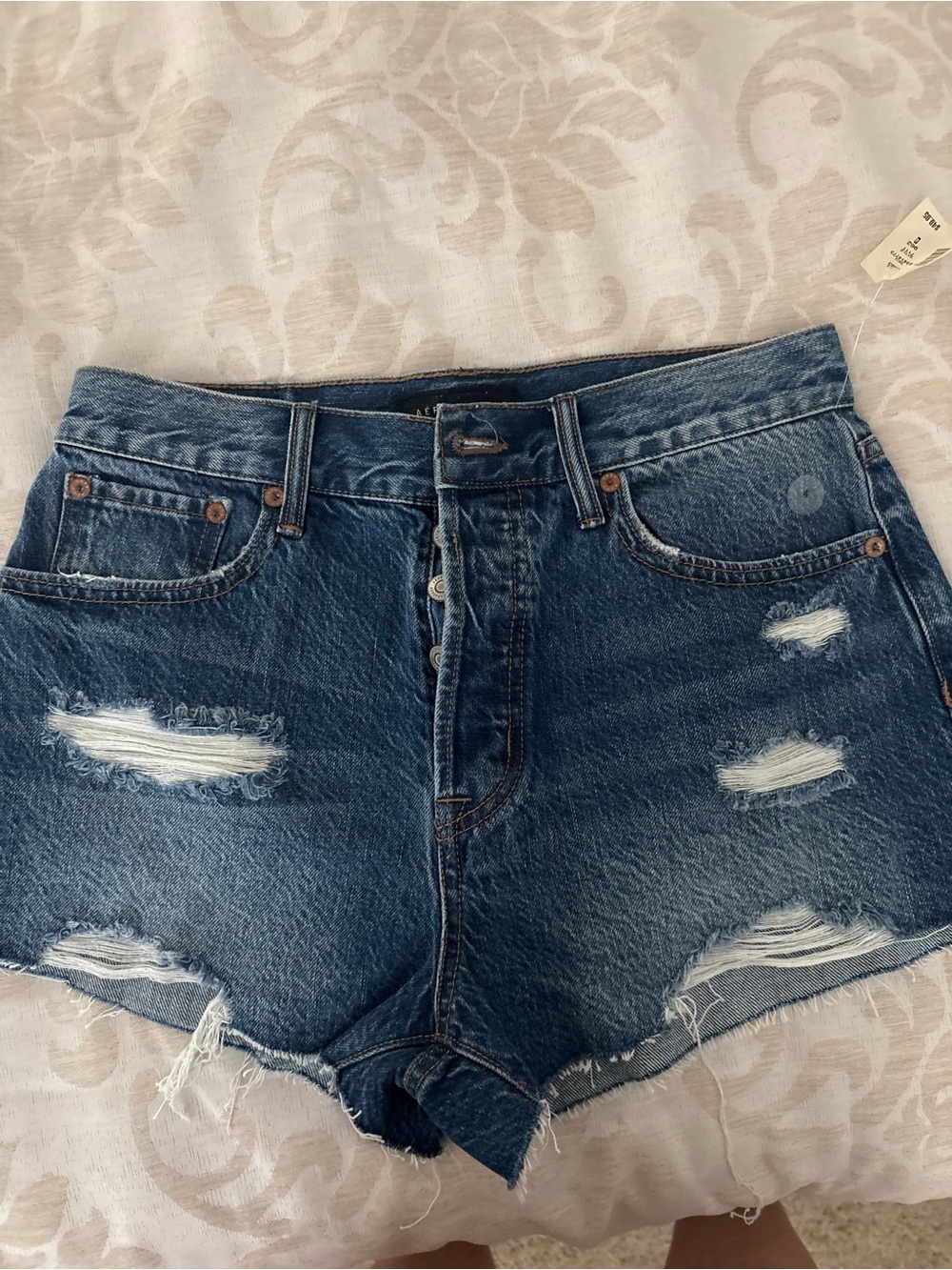 Aeropostale Distressed Dark Blue Denim Jean Shorts